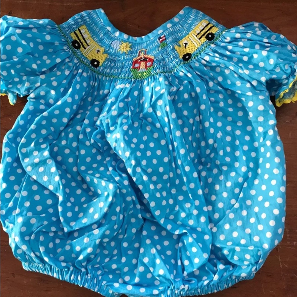Smocked school Bubble Romper 9 Month